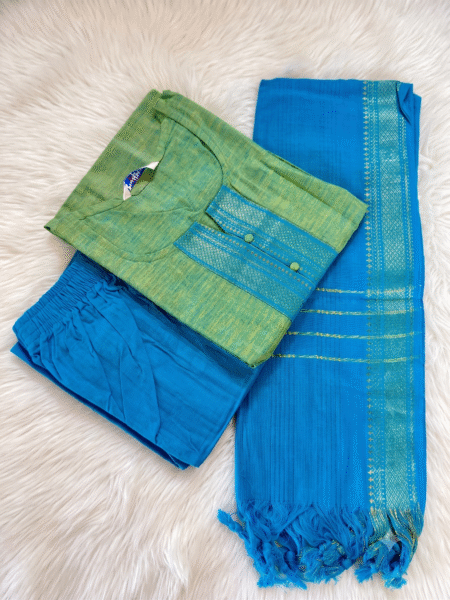 Chettinad Cotton Salwar Set- Teal Green & Blue