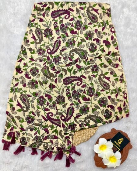 Beige and Wine Kalamkari Shawl