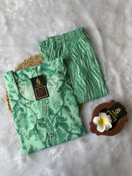 Capsule Rayon Kurti and Pant Set- Light Mint Green