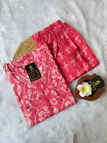 Capsule Rayon Kurti and Pant Set-  Watermelon Pink