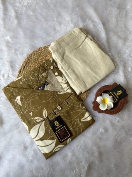Khadi Cotton Kurti and Pant Set- Mustard