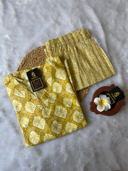 Slub Cotton Kurti and Pant Set- Mustard Yellow