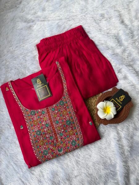 Roman Silk Kurti and Pant Set- Pink