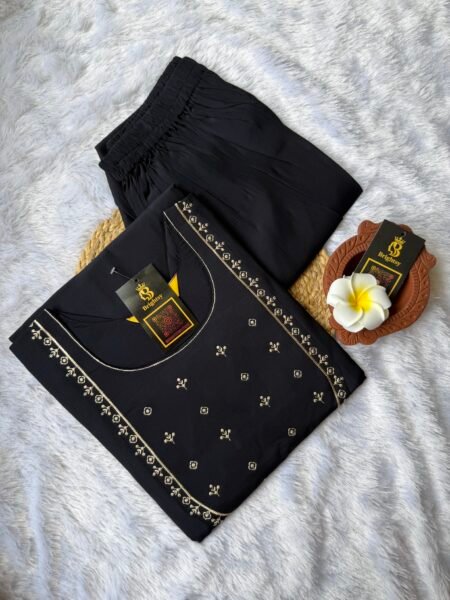 Roman Silk Kurti and Pant Set- Black