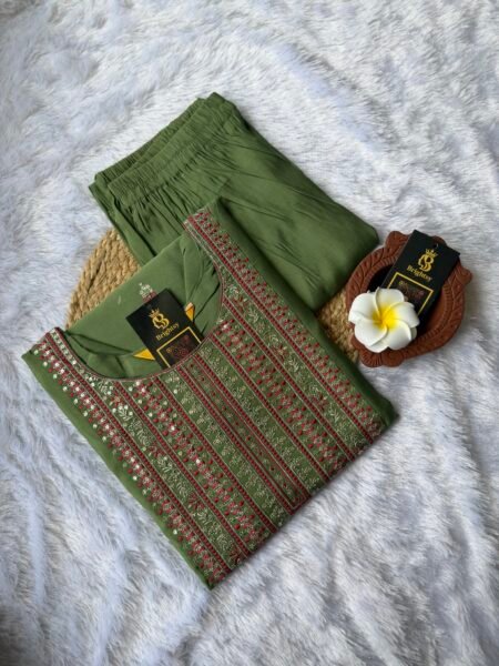Roman Silk Kurti and Pant Set- Lite Green