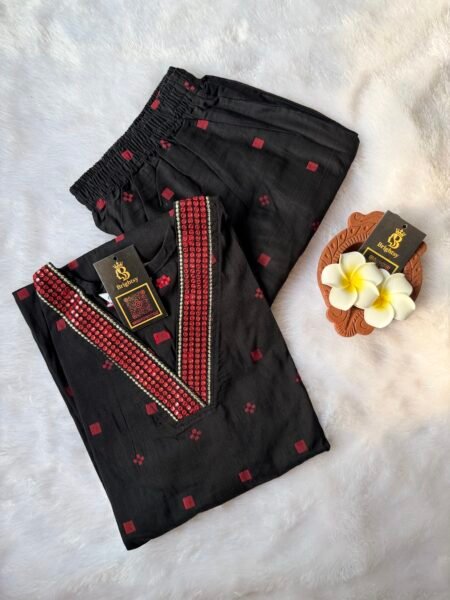 Festive Silk Kurti and Pant Set- Black