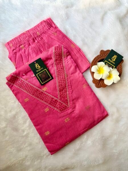 Festive Silk Kurti and Pant Set- Pink