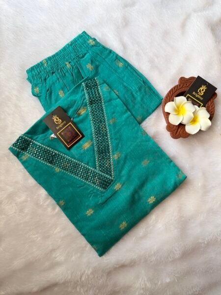 Festive Silk Kurti and Pant Set- Blue