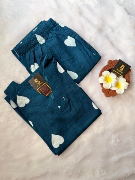 Mal Cotton Kurti and Pant Set- Peacock Blue