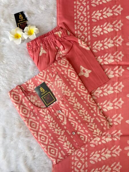 Silky Print Salwar Set- Batik Peach