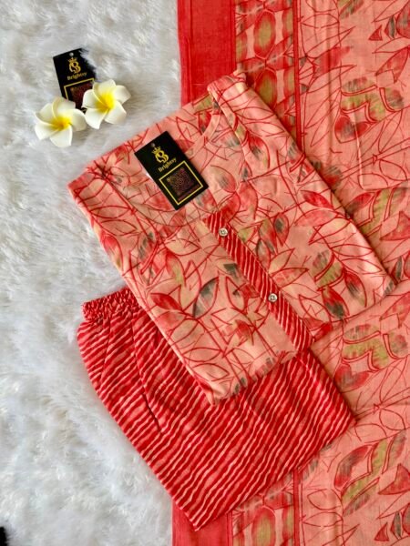 Silky Print Salwar Set- 🍑 Peach Coral
