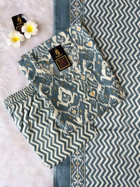 Silky Print Salwar Set- Ikat Grey & Cream