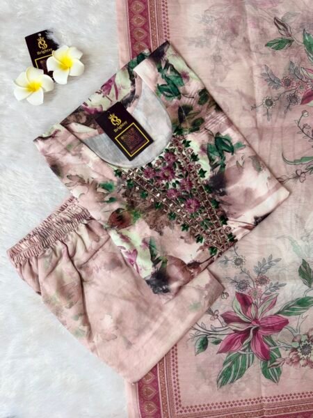 Mal Cotton With Embroidery Mirror Work- Onion Pink