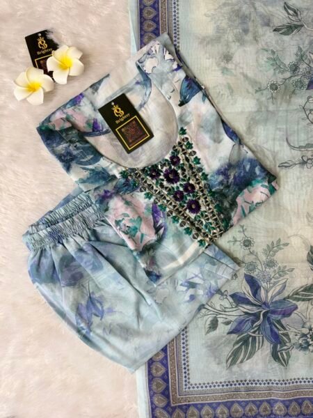 Mal Cotton With Embroidery Mirror Work- Purple