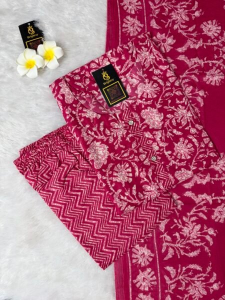 Silky Print Salwar Set- Floral Pink