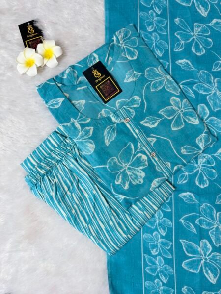 Silky Print Salwar Set- Floral Sky Blue