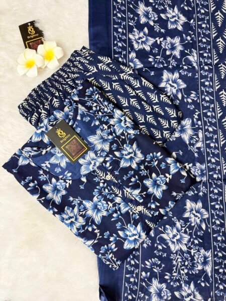 Silky Print Salwar Set- Floral Royal Blue