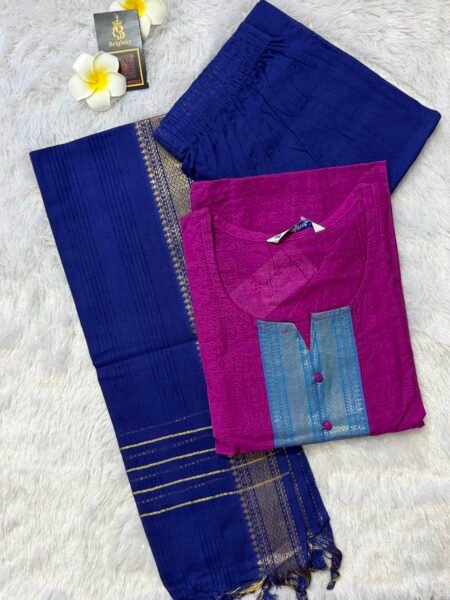 Chettinad Cotton Salwar Set- Pink & Blue