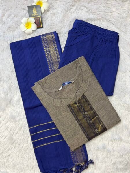 Chettinad Cotton Salwar Set- Grey & Blue