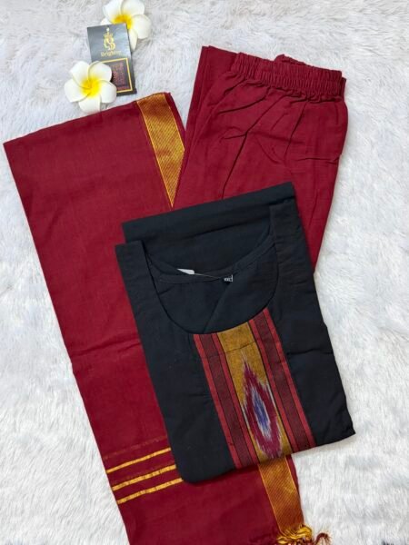 Ikkat Cotton Salwar Set- Black