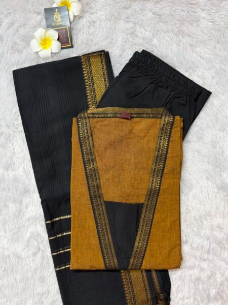 Chettinad Cotton Salwar Set- Mustard & Black
