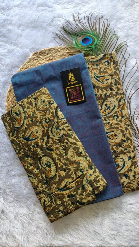 Kalamkari Cotton Unstitched - Blue dual tone