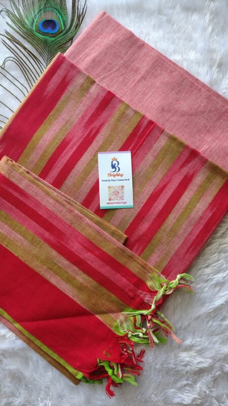 Ikkat Cotton Salwar Suit Material-Red & Green