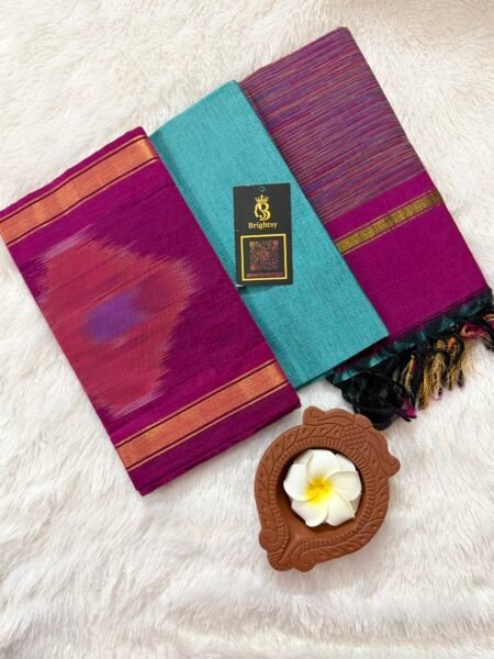 Pochampally Sico Silk Set- Magenta Pink & Sea Green