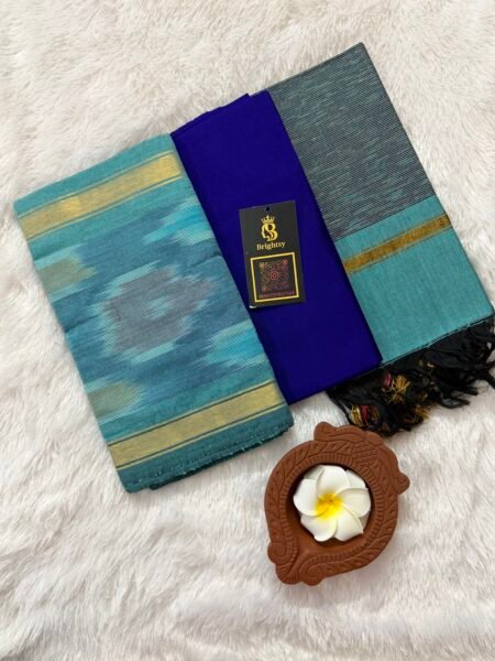 Pochampally Sico Silk Set-Sea Green & Royal Blue