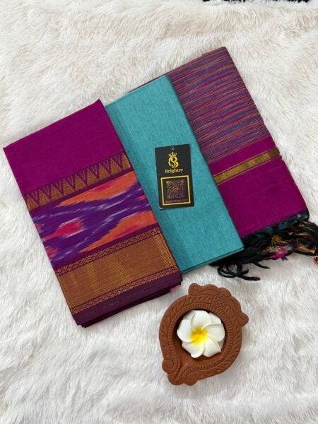 Pochampally Sico Silk Set- Festive Magenta & Sea Green