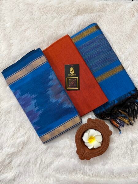 Pochampally Sico Silk Set-Blue & Orange