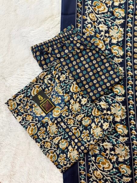 Silky Print Salwar Set- Kalamkari Blue Floral