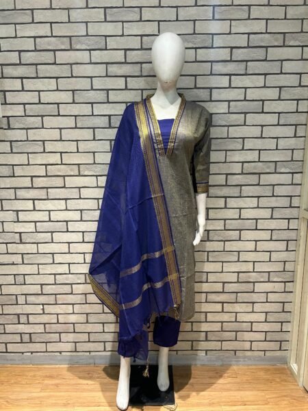 Chettinad Cotton Salwar Set- Blue & Grey