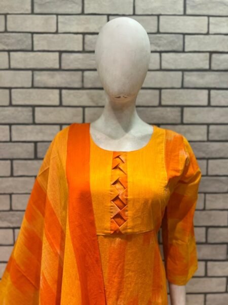 Ikkat Cotton Salwar Set- Yellow & Orange
