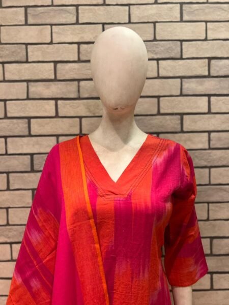 Ikkat Cotton Salwar Set- Pink & Orange
