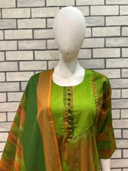Ikkat Cotton Salwar Set- Green & Rusty