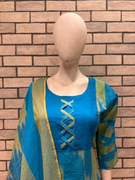 Ikkat Cotton Salwar Set- Blue & Teal Green
