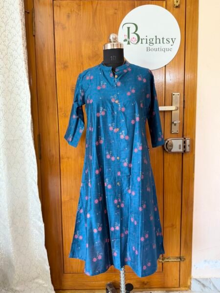 Premium Vatican Silk A-Line Kurta - Peacock Blue