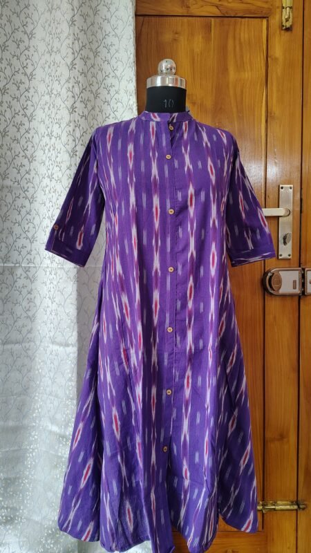 Premium Ikkat Cotton A-Line Kurta - Purple