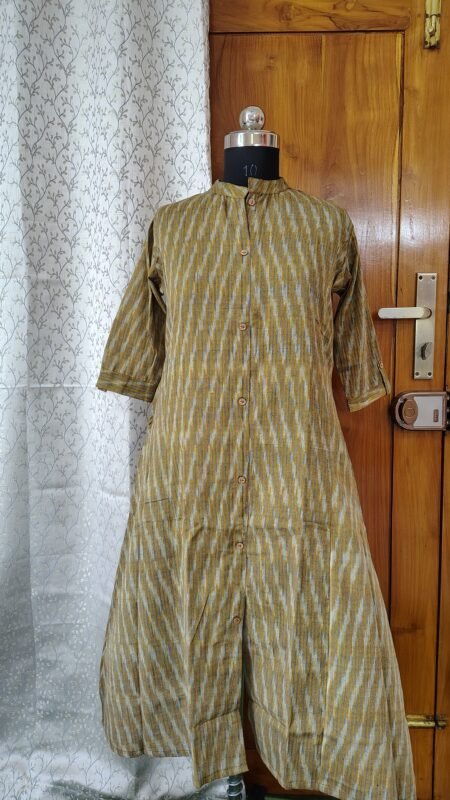 Premium Ikkat Cotton A-Line Kurta - Mustard